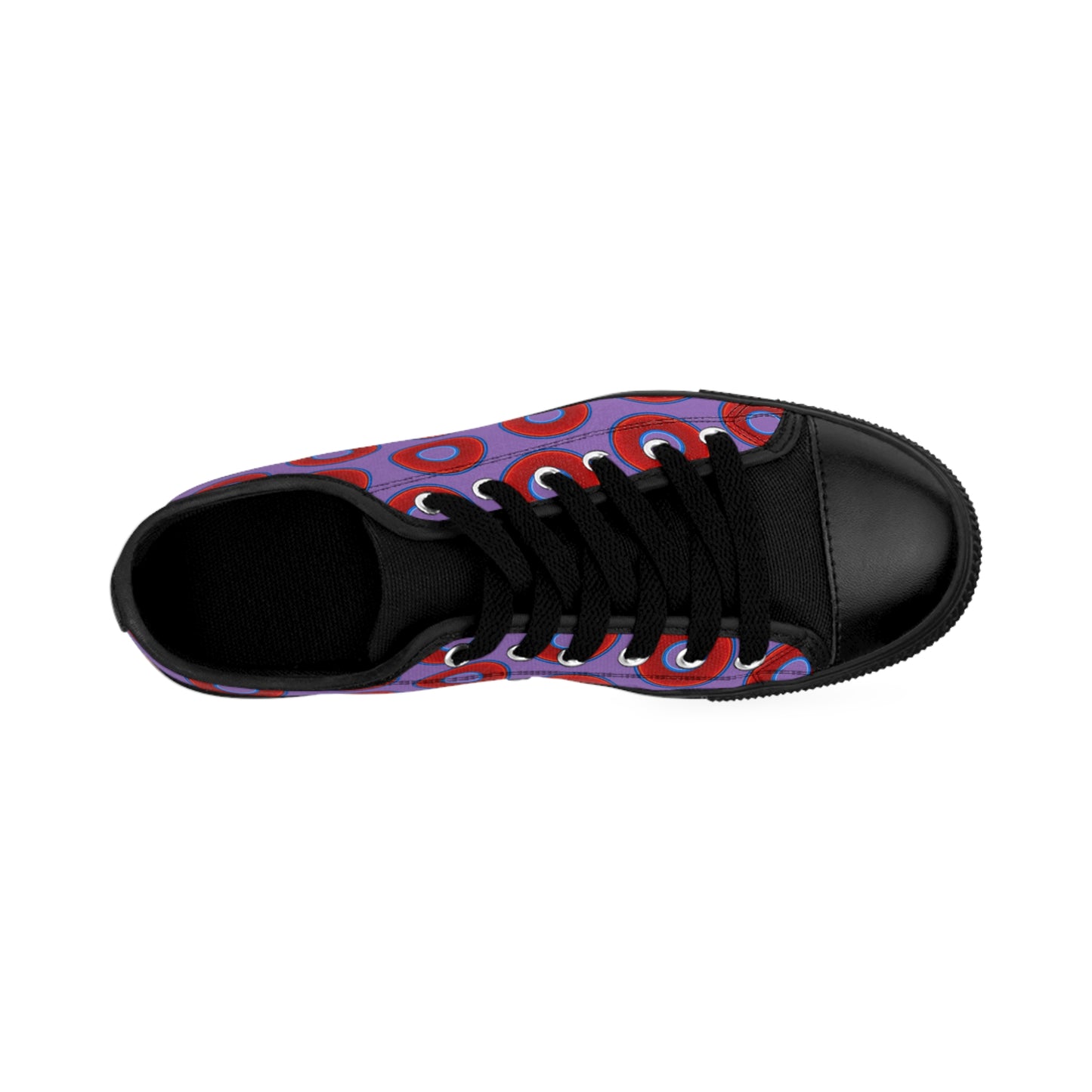 Women's Cushiony Convectors - Low Top - large red vivid donut print w/light purple background