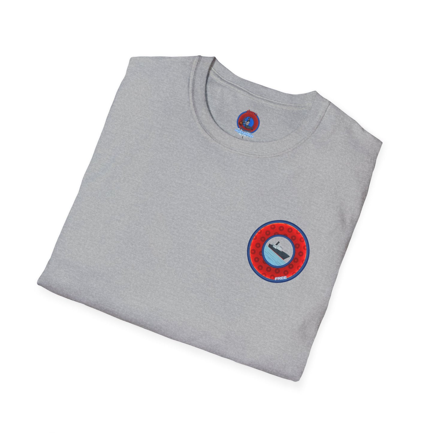 Classic Donut Tee - Unisex Soft-Style - "Phree Donut Sliders" - red/blue widemouthed paradox donut