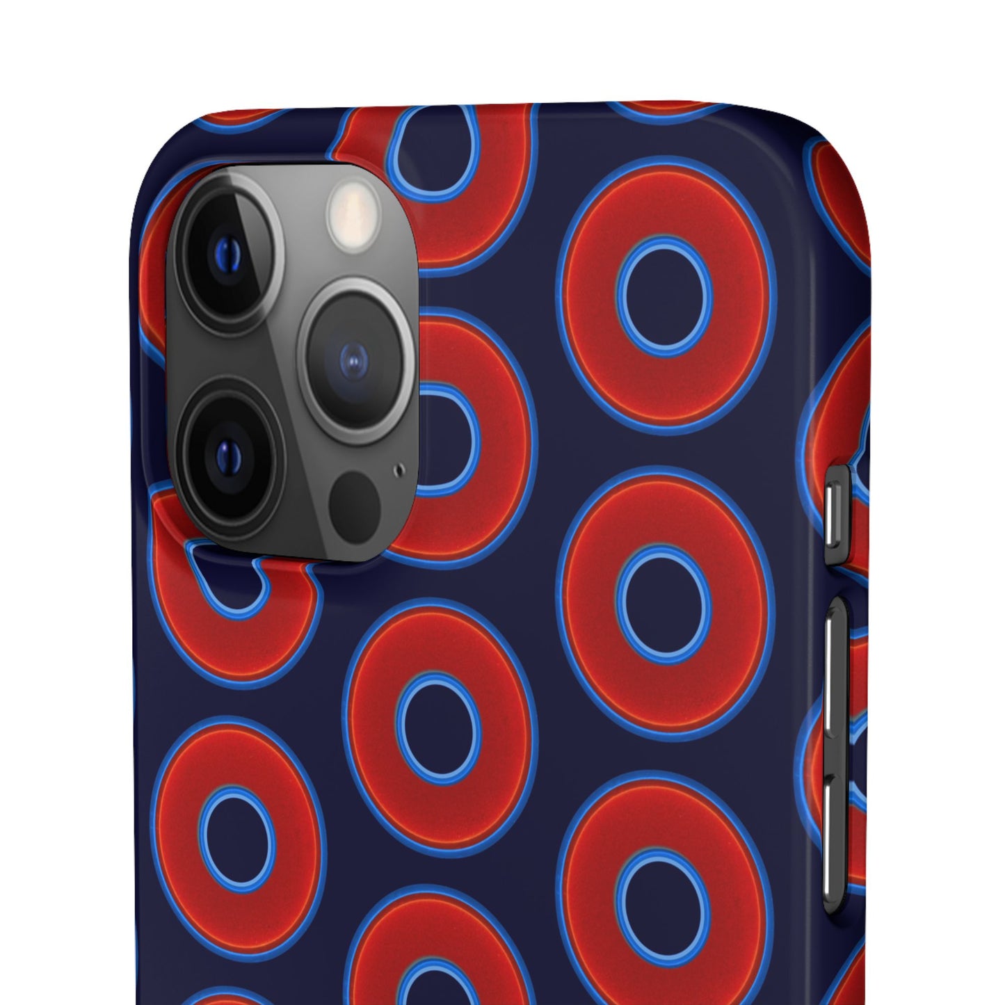 Lumpy Donut Snap Case - red vivid donut print w/midnight blue background