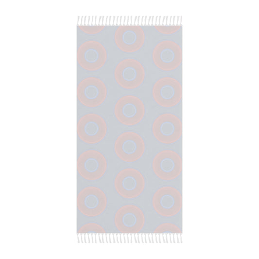 Oversized Lumpy Beach Towel - vivid red donuts w/steel blue background