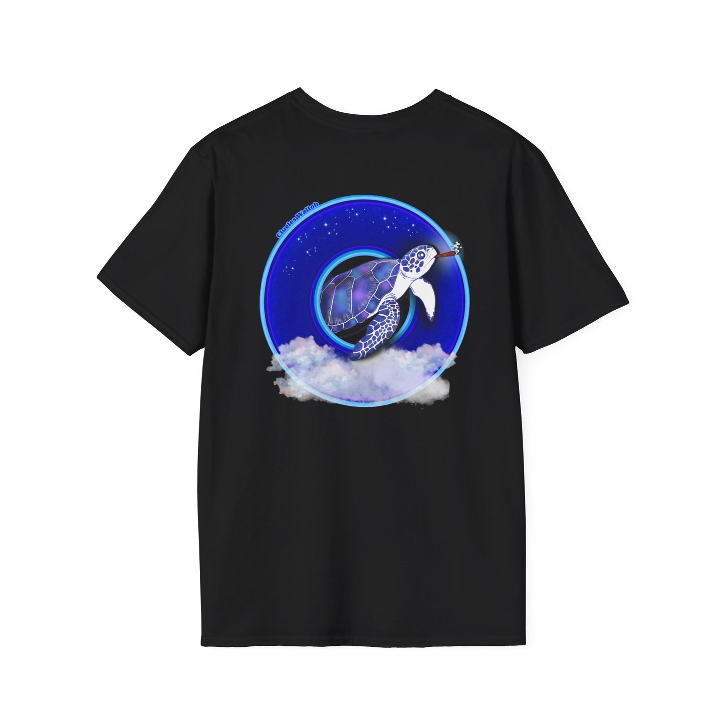 Classic Donut Tee - Unisex Soft-Style - "Clueless Wallob's Donuts" - vivid blue sky donut