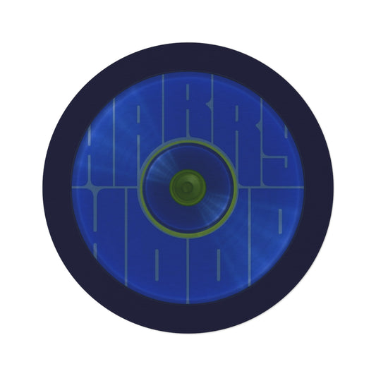 Round Room - 5 ft x 5 ft Lumpy Donut Rug - "Harry's Hoodlum Donut Rug" - vivid blue word donut w/dark navy background - variant 5