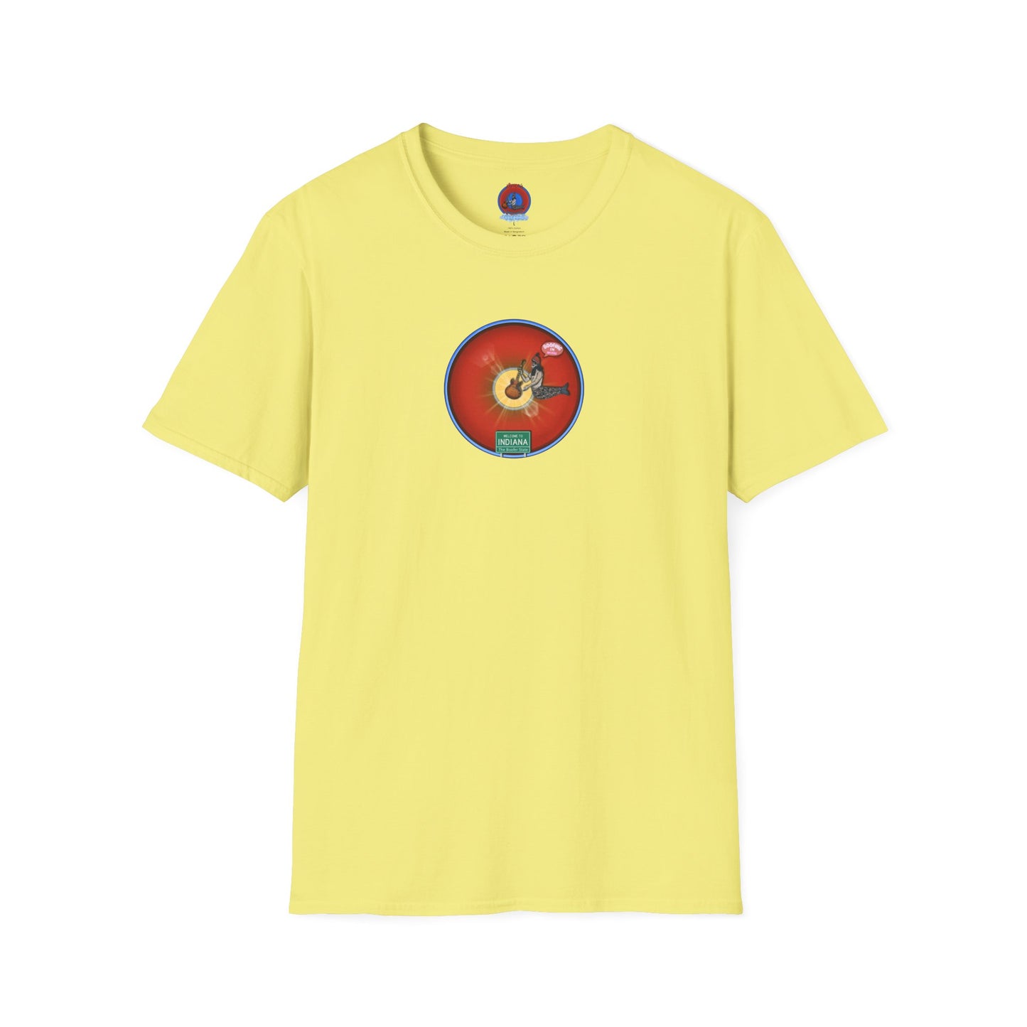 Classic Donut Tee - Unisex Soft-Style - "Indiana is for Boofers" - vivid red/blue plumpy donut - variant 2 - w/sun drop