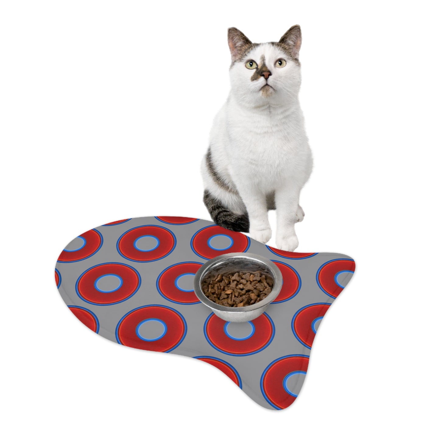 Wendy's Lumpy Pet Feed Mat - vivid red donuts w/gray background