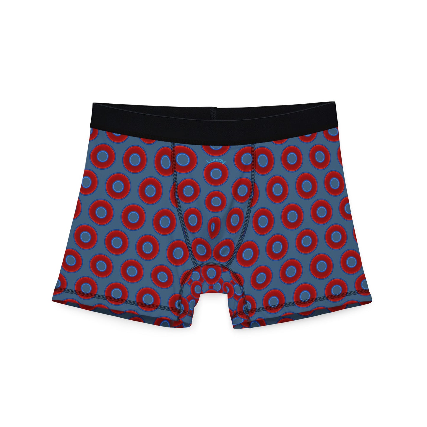 Men's Donut Boxers - red vivid donuts w/steel blue background
