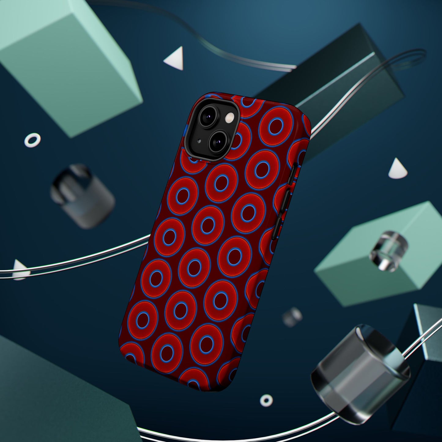 Magnetic Tough Donut Case - red vivid donut print w/dark red background