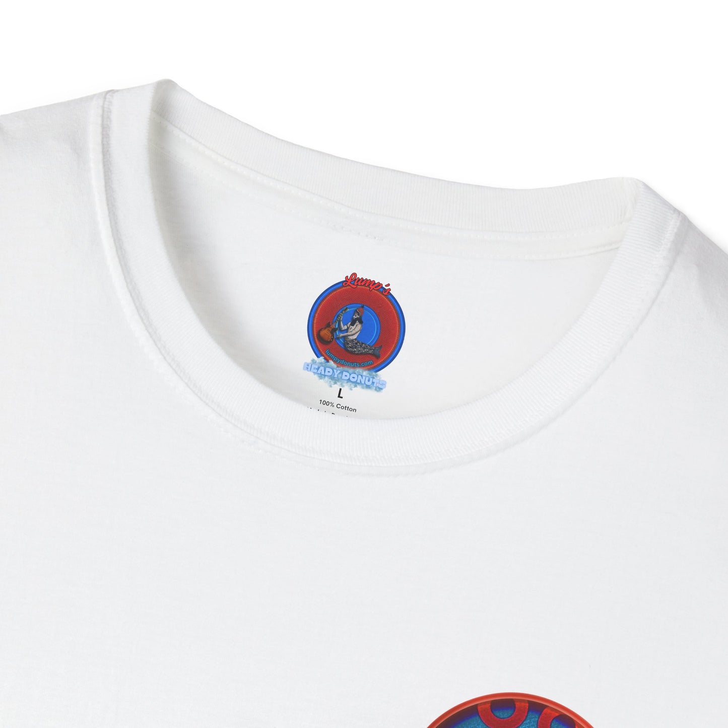 Classic Donut Tee - Unisex Soft-Style - "We All Scream It's ICE Cream" - blue/red rustic paradox donut
