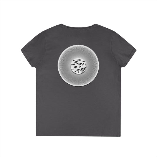 Women's Donut V-Neck Tee - "If I'm Swimming By" - variant 1 - white/black phatty donut w/