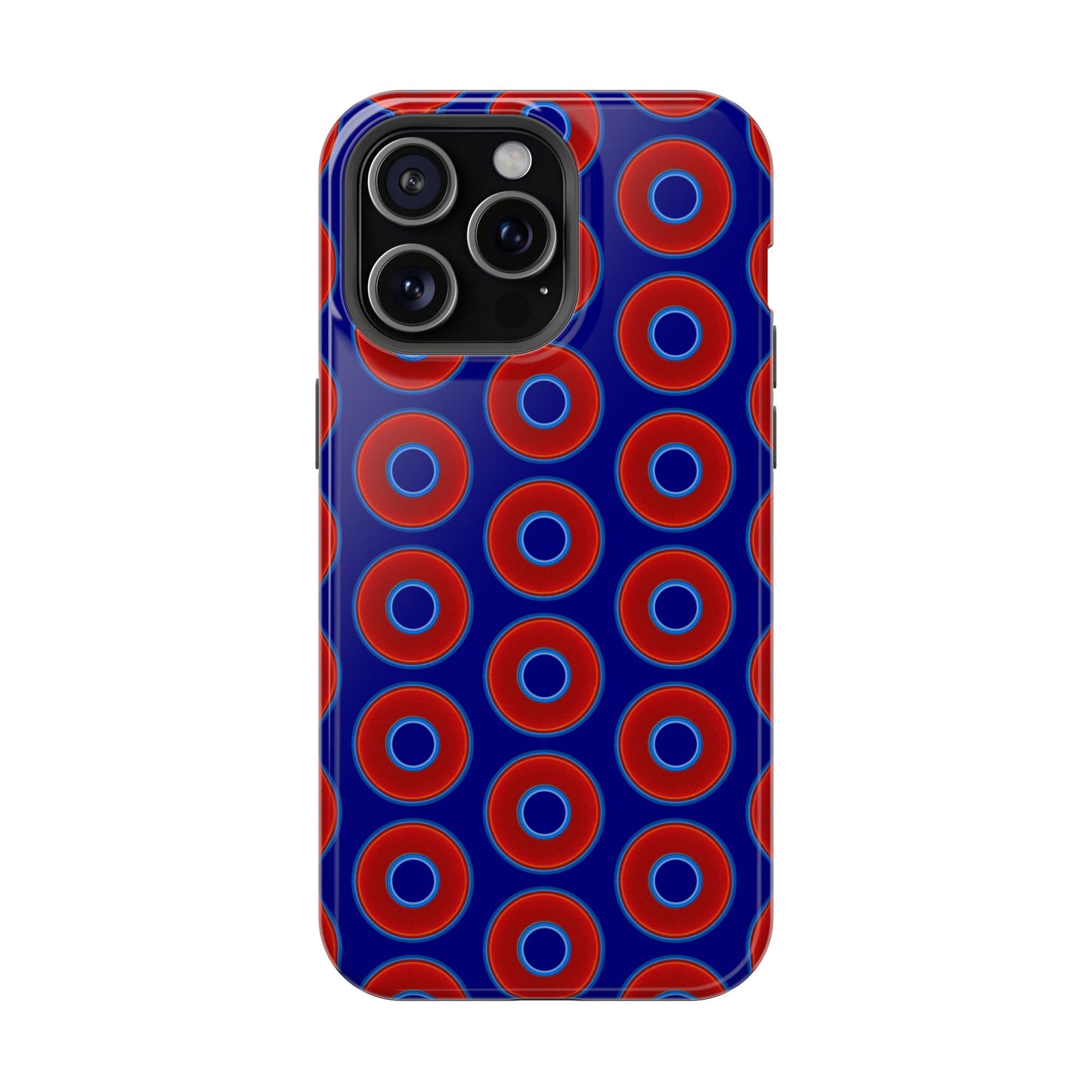 Impact-Resistant Lumpy Donut Case - red vivid donut print w/vivid navy background