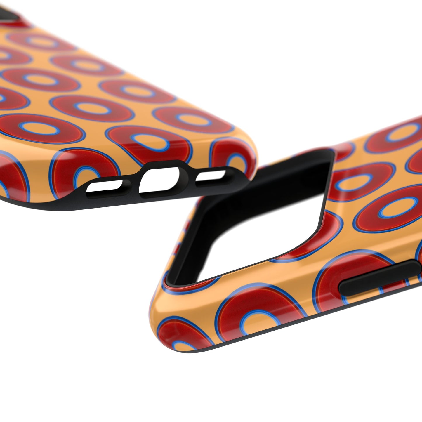 Impact-Resistant Lumpy Donut Case - red vivid donut print w/creamsicle orange background