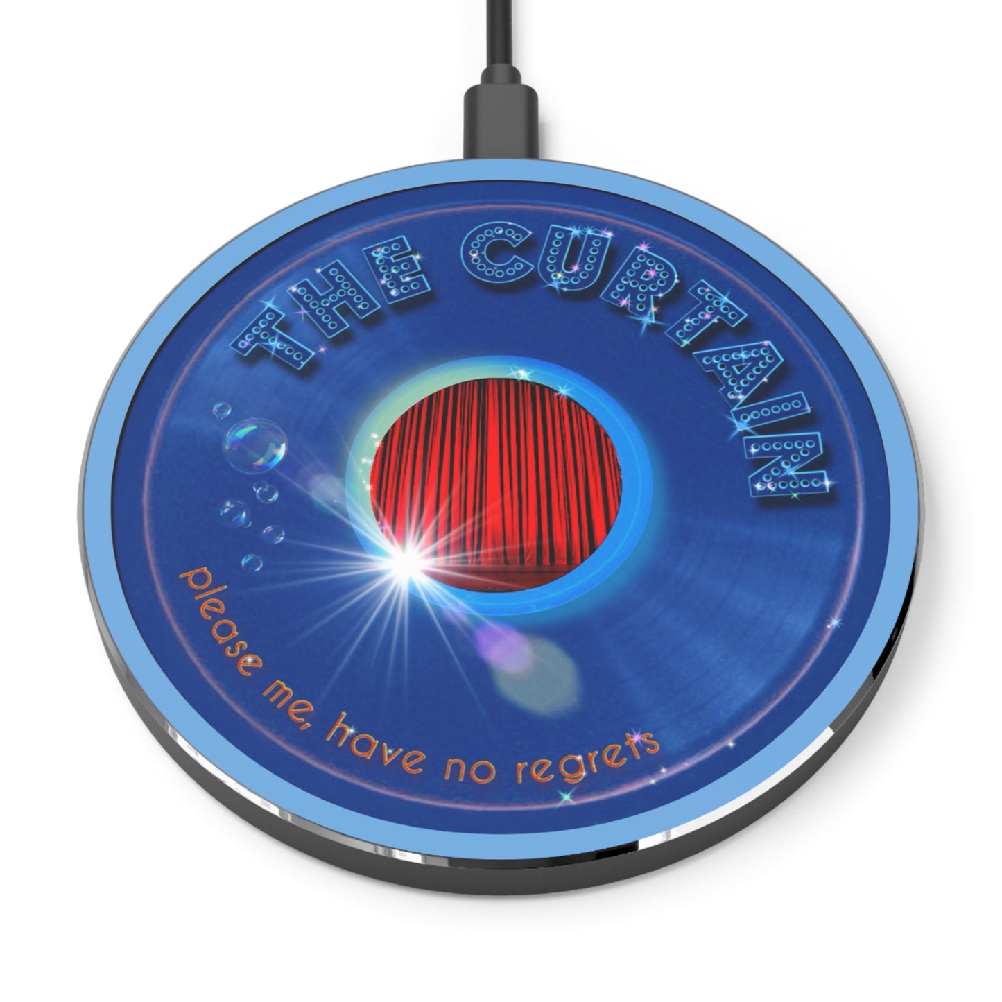 The Flow - Wireless Lumpy Donut Chargers - "The Official Donut Charger W/" - vivid blue record donut w/light blue background - variant 1