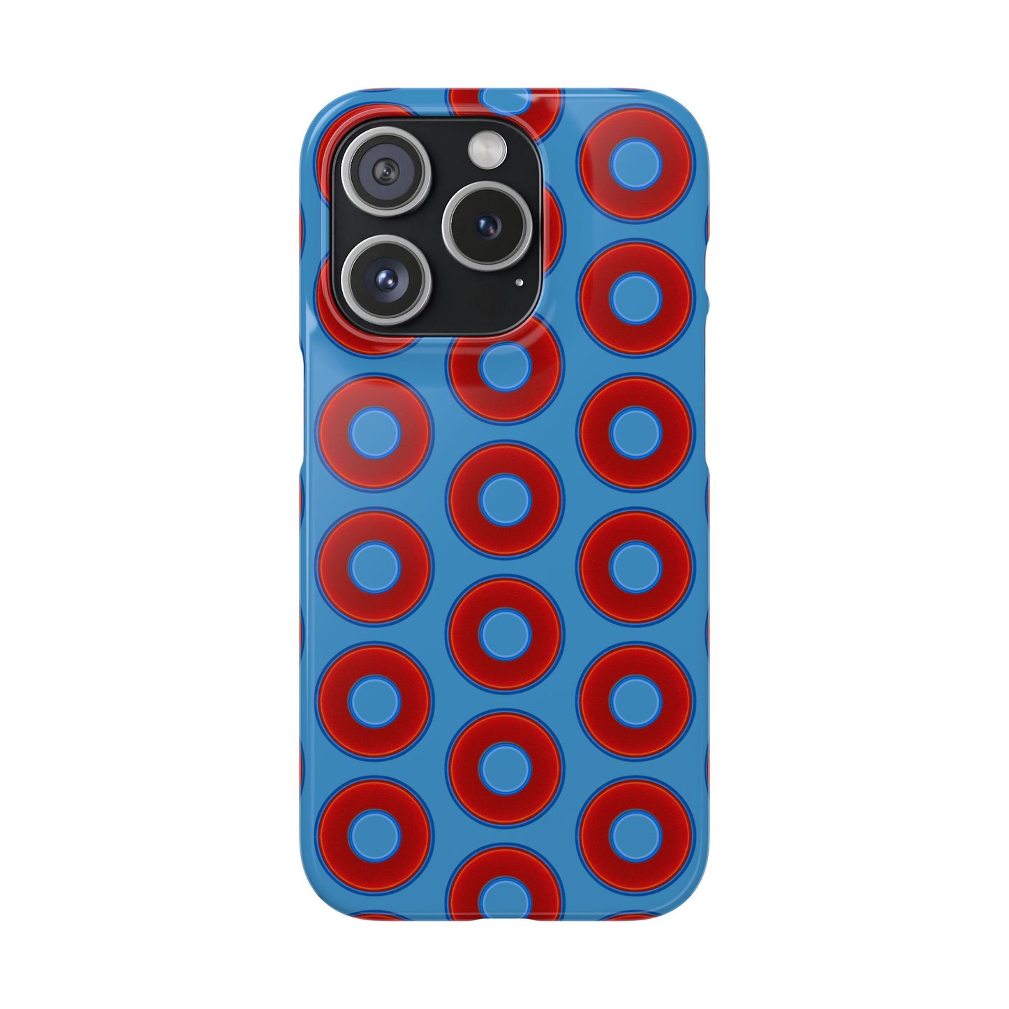 Lumpy Donut Snap Case - red vivid donut print w/light steel blue background