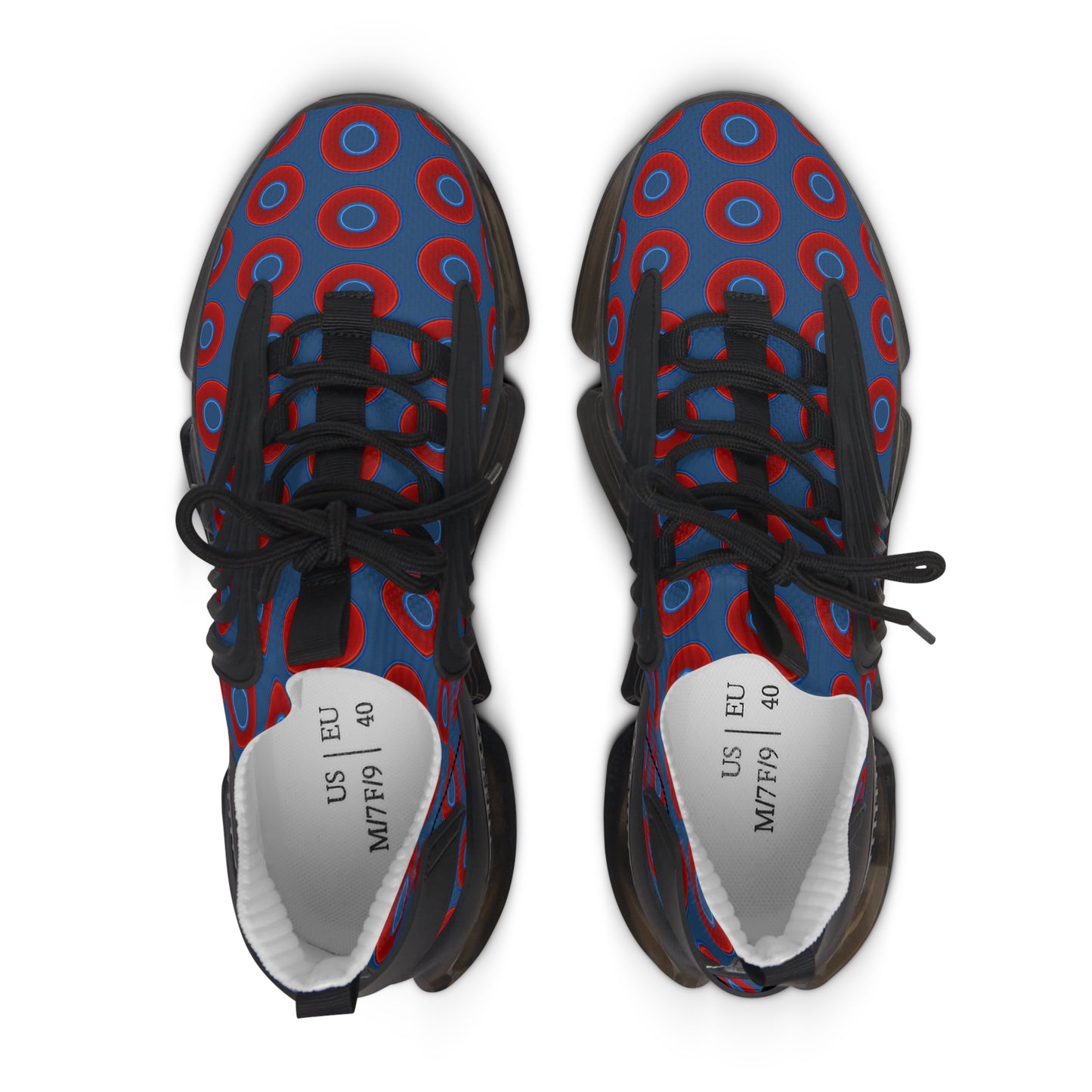 Women's Donut Kicks - red vivid donut print w/light navy blue background