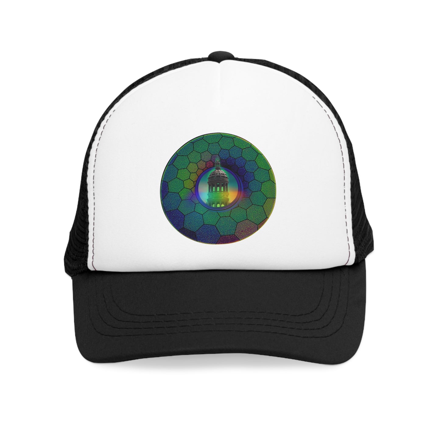 Lumpy Trucker Hat - "Save the Mondegreen City Hall" - variant 2 - hexadonut/green