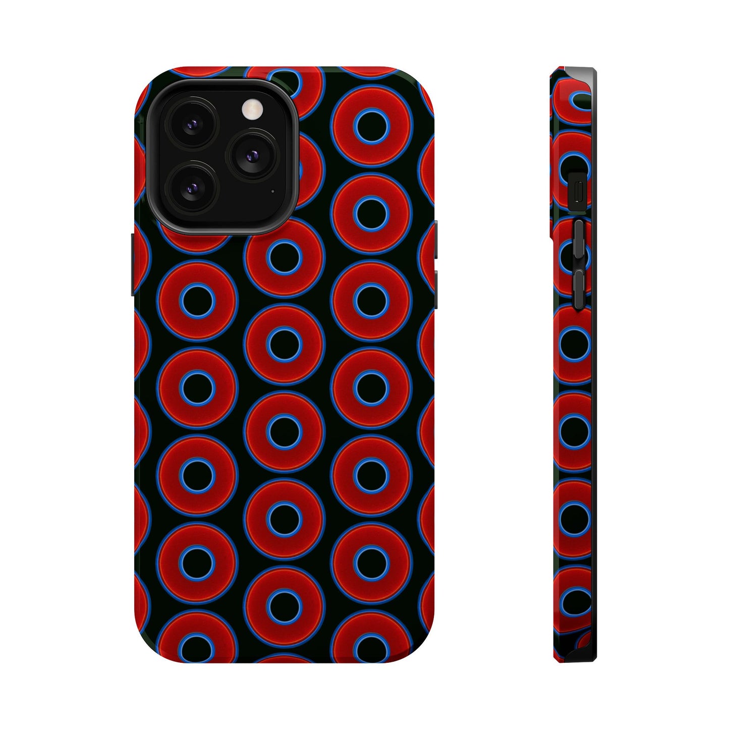 Magnetic Tough Donut Case - red vivid donut print w/midnight green background