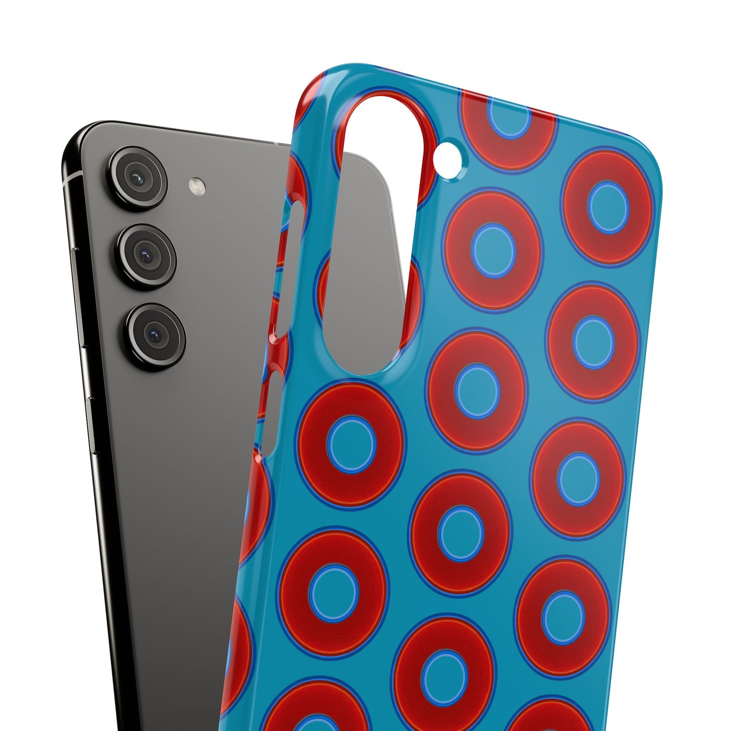 Lumpy Donut Snap Case - red vivid donut print w/aquamarine blue background