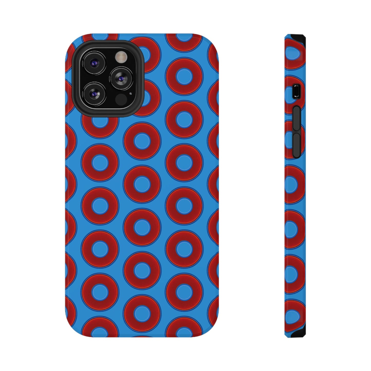 Impact-Resistant Lumpy Donut Case - red vivid donut print w/sky royal blue background