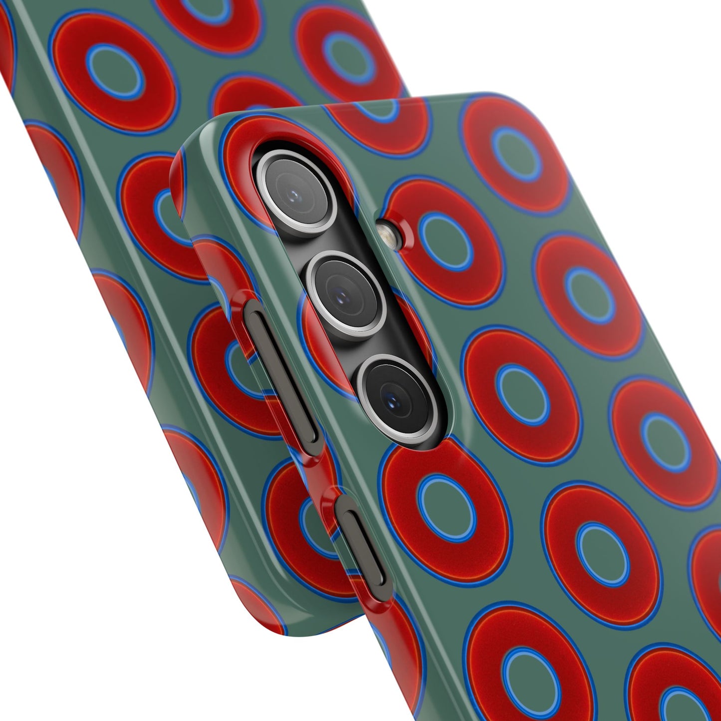 Lumpy Donut Snap Case - red vivid donut print w/Fenway green background
