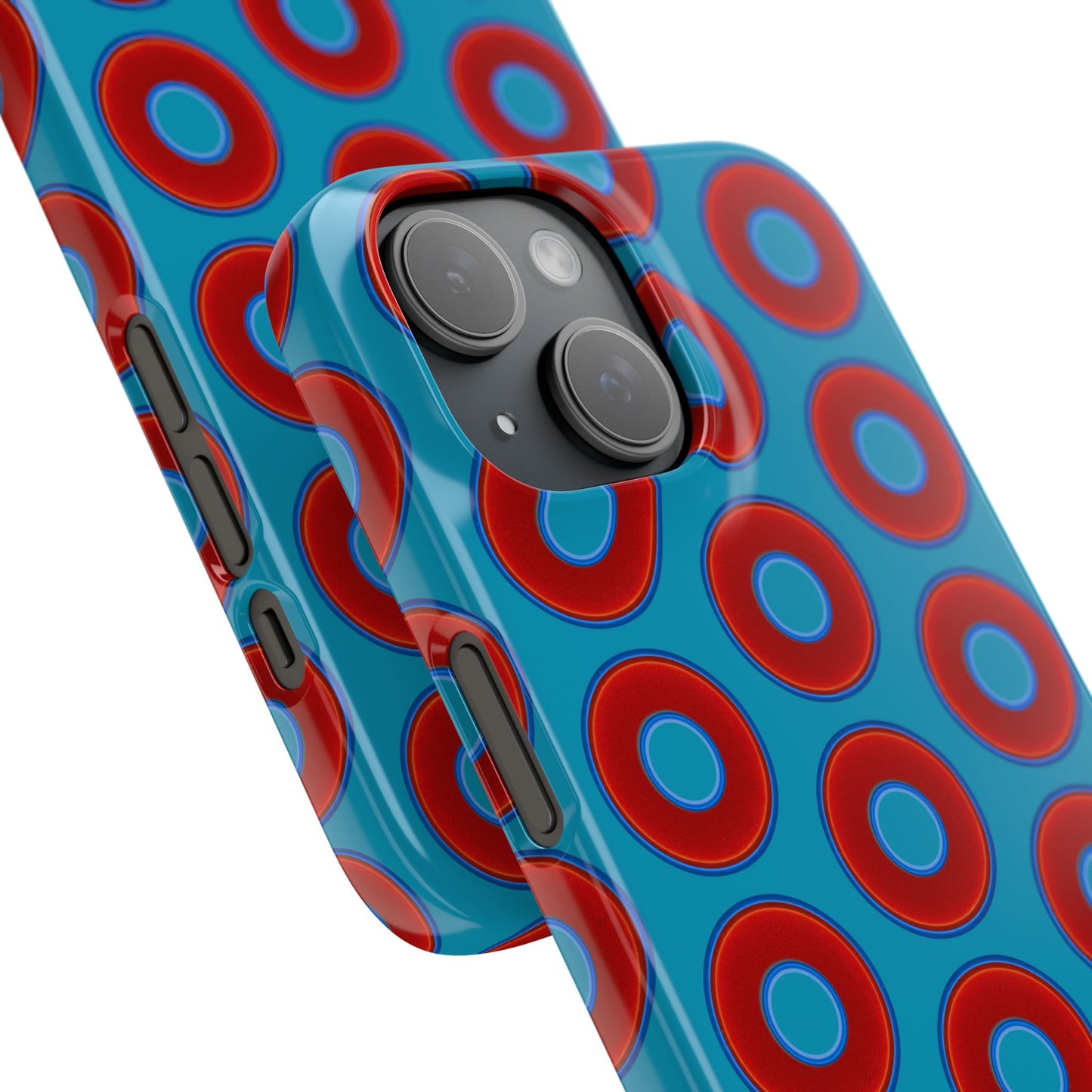 Lumpy Donut Snap Case - red vivid donut print w/aquamarine blue background