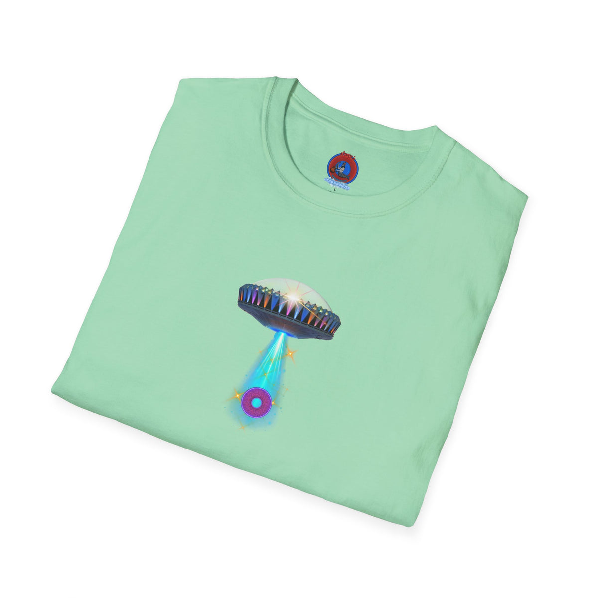 Classic Donut Tee - Unisex Soft-Style - "Donuts now Served on the Mothership" - series 1.0  - variant 6  - tractor-beamed donut