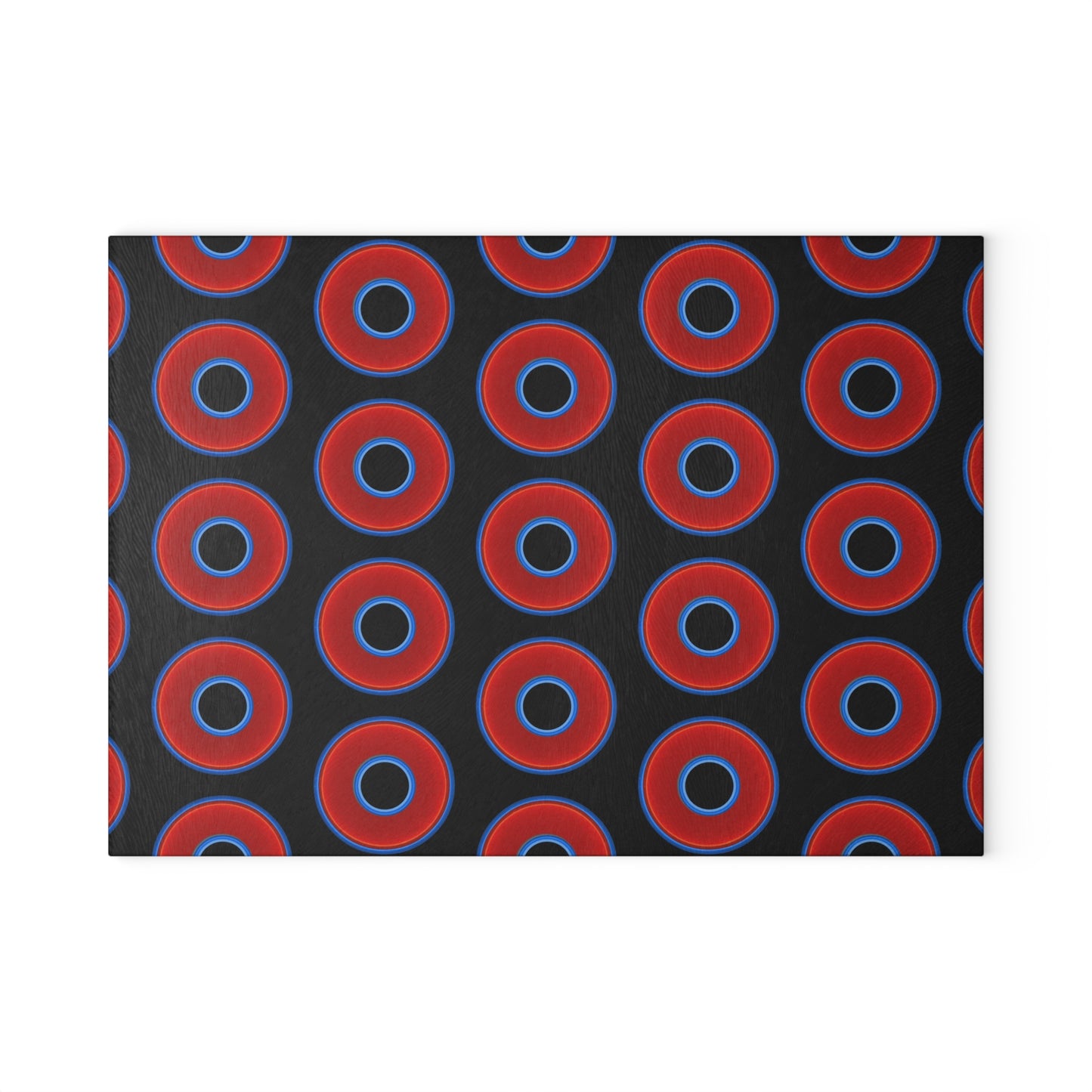 My Friend's Cutting Board - vivid red donuts w/black background