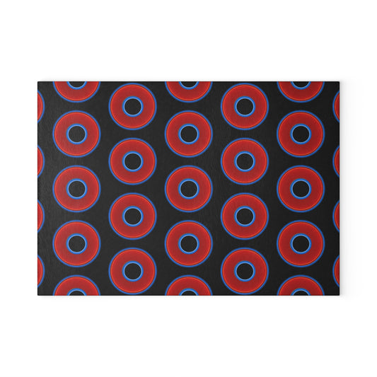 My Friend's Cutting Board - vivid red donuts w/black background