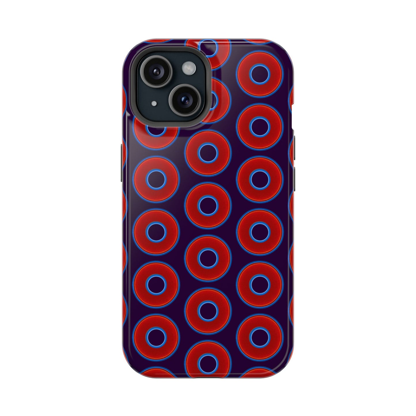 Impact-Resistant Lumpy Donut Case - red vivid donut print w/midnight purple background