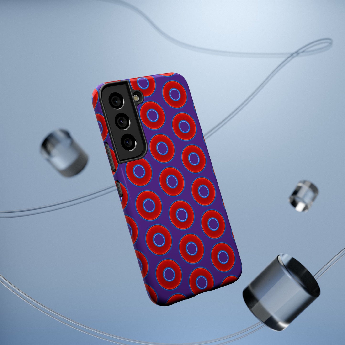 Impact-Resistant Lumpy Donut Case - red vivid donut print w/dark purple background