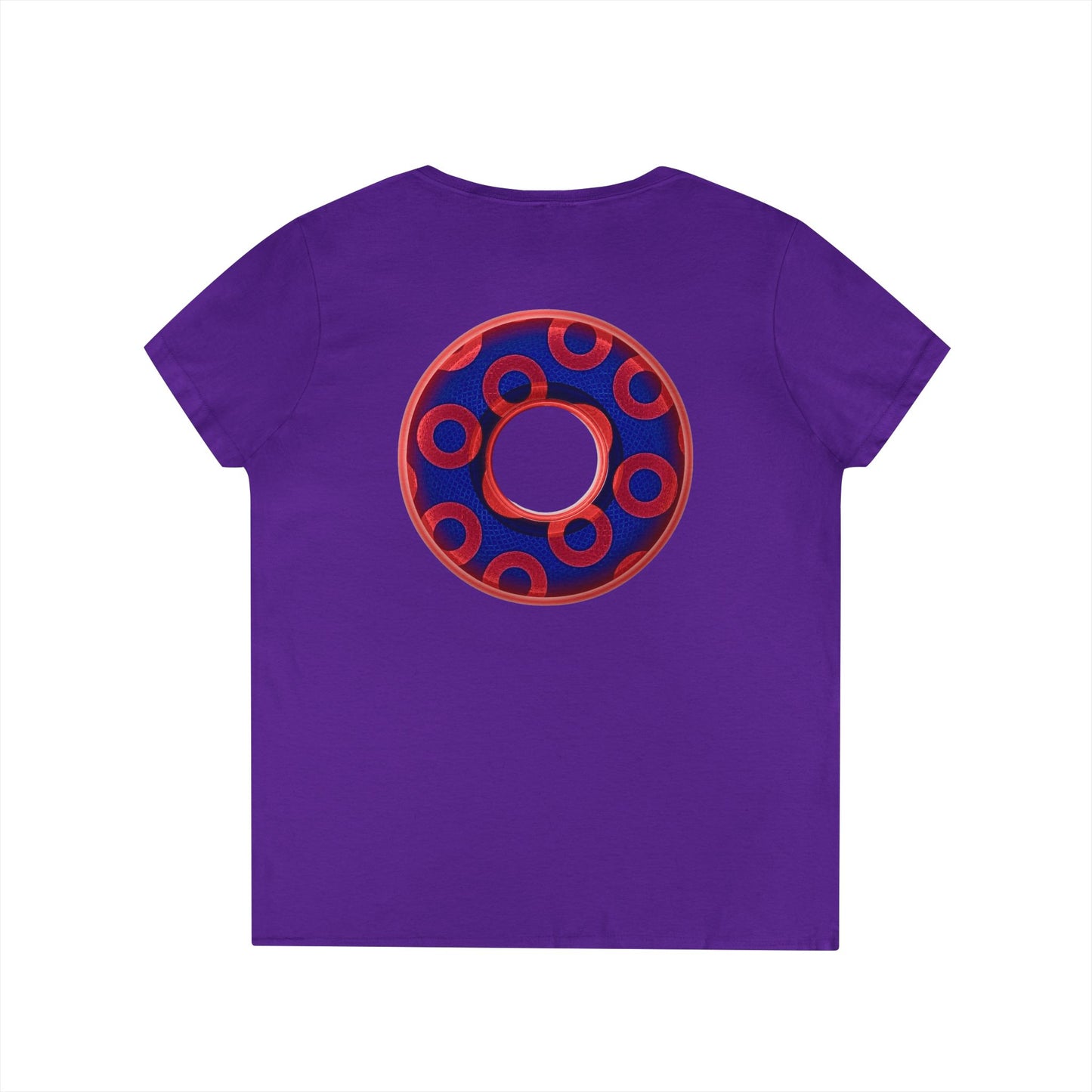 Women's Donut V-Neck Tee - "Paradox Kaleidoscope Donuts" - rustic donut w/hole - variant 1