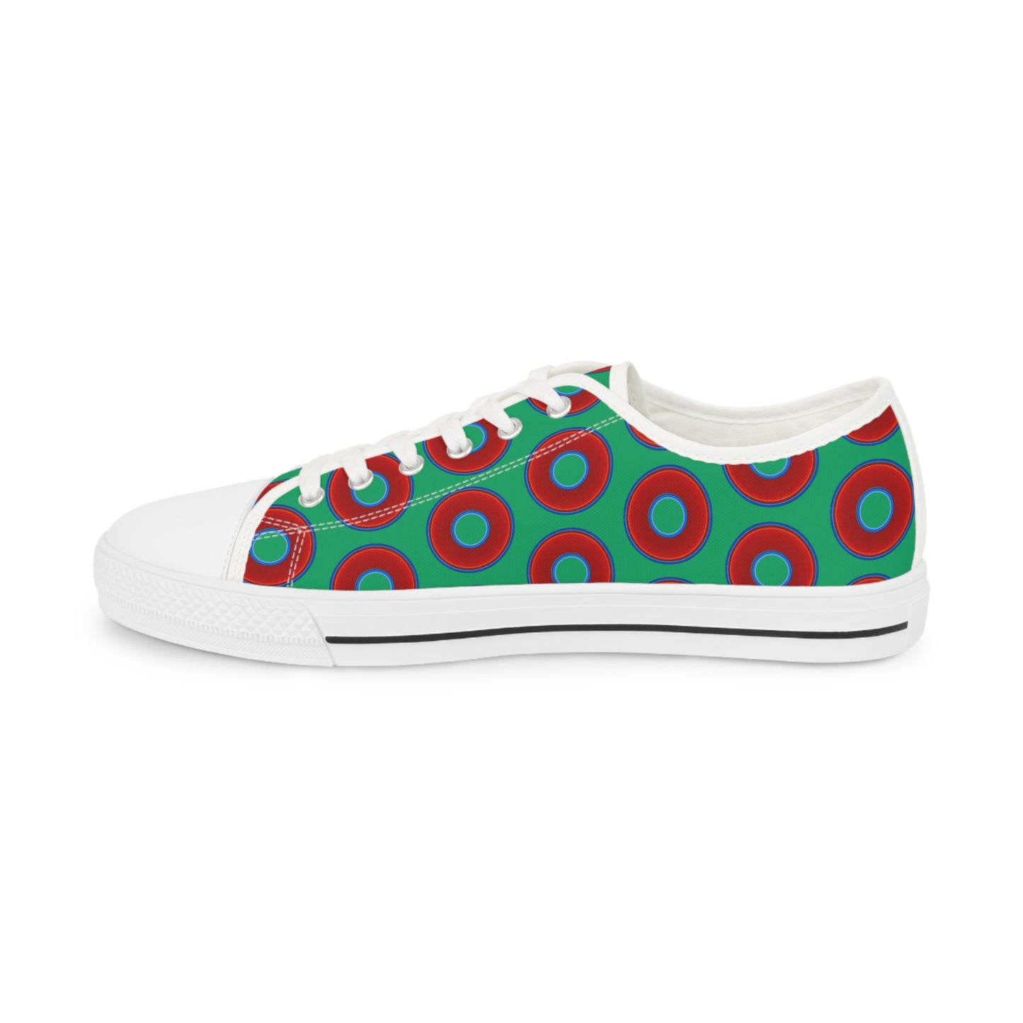 Men's - Chuck Taylors - large vivid red donut print w/jade green background