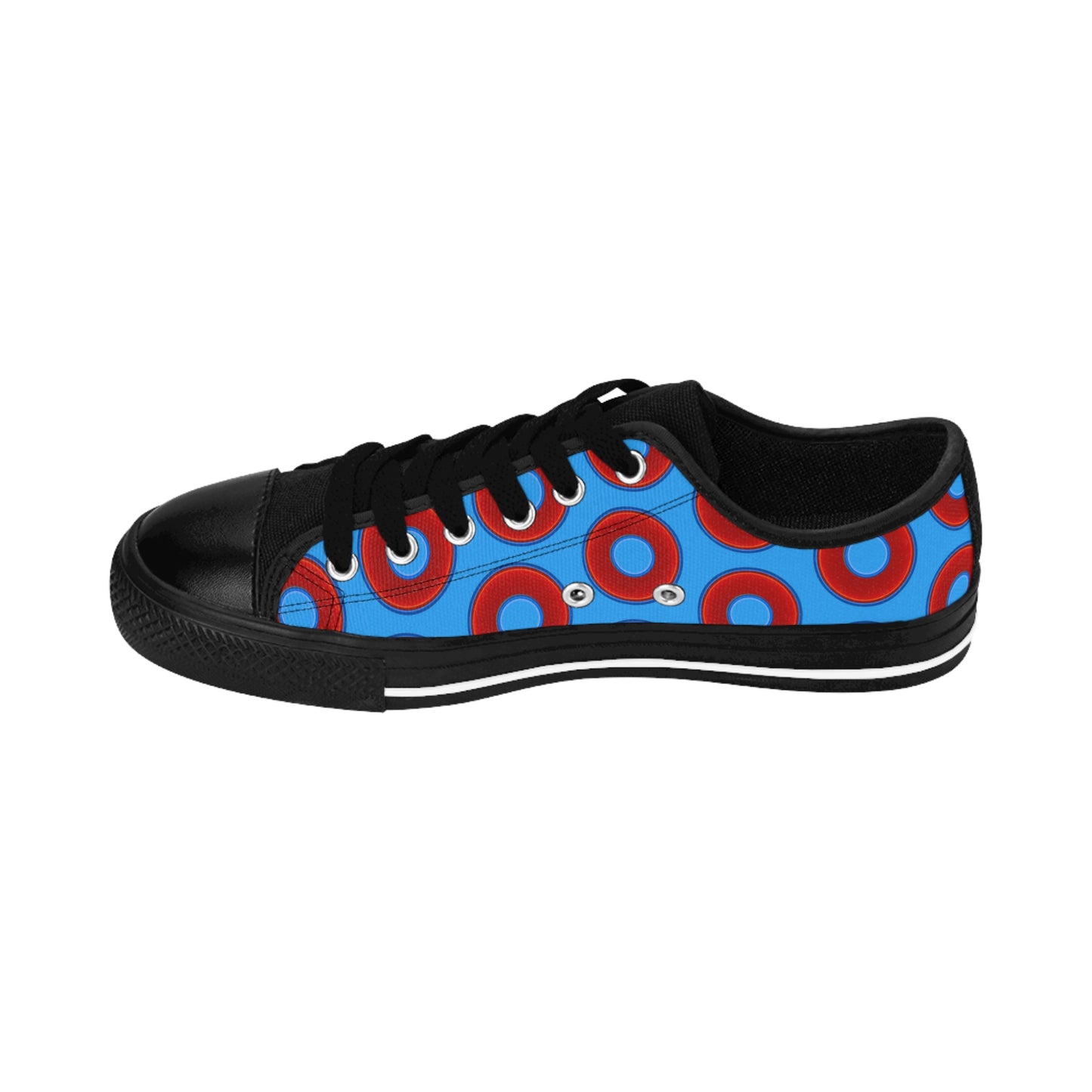 Women's Cushiony Convectors - Low Top - large red vivid donut print w/sky royal blue background