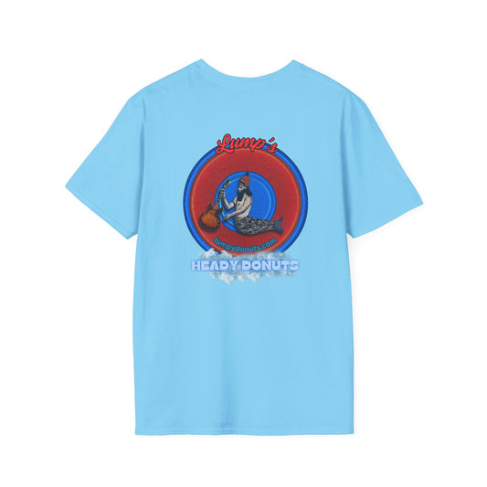 Classic Donut Tee - Unisex Soft-Style - "Lump's Heady Donuts Logo" - series 1.0  - red/blue rustic donut