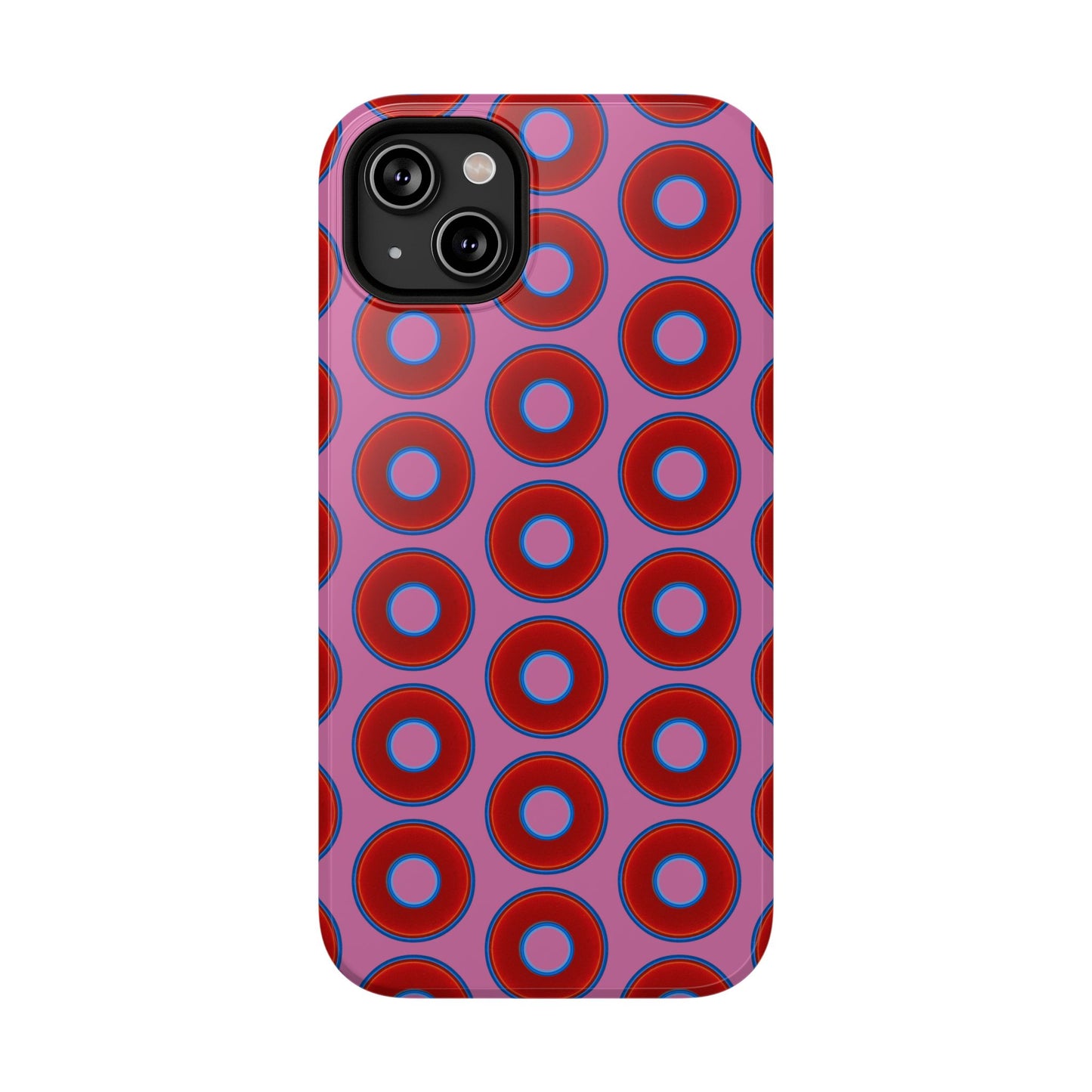 Impact-Resistant Lumpy Donut Case - red vivid donut print w/pink background