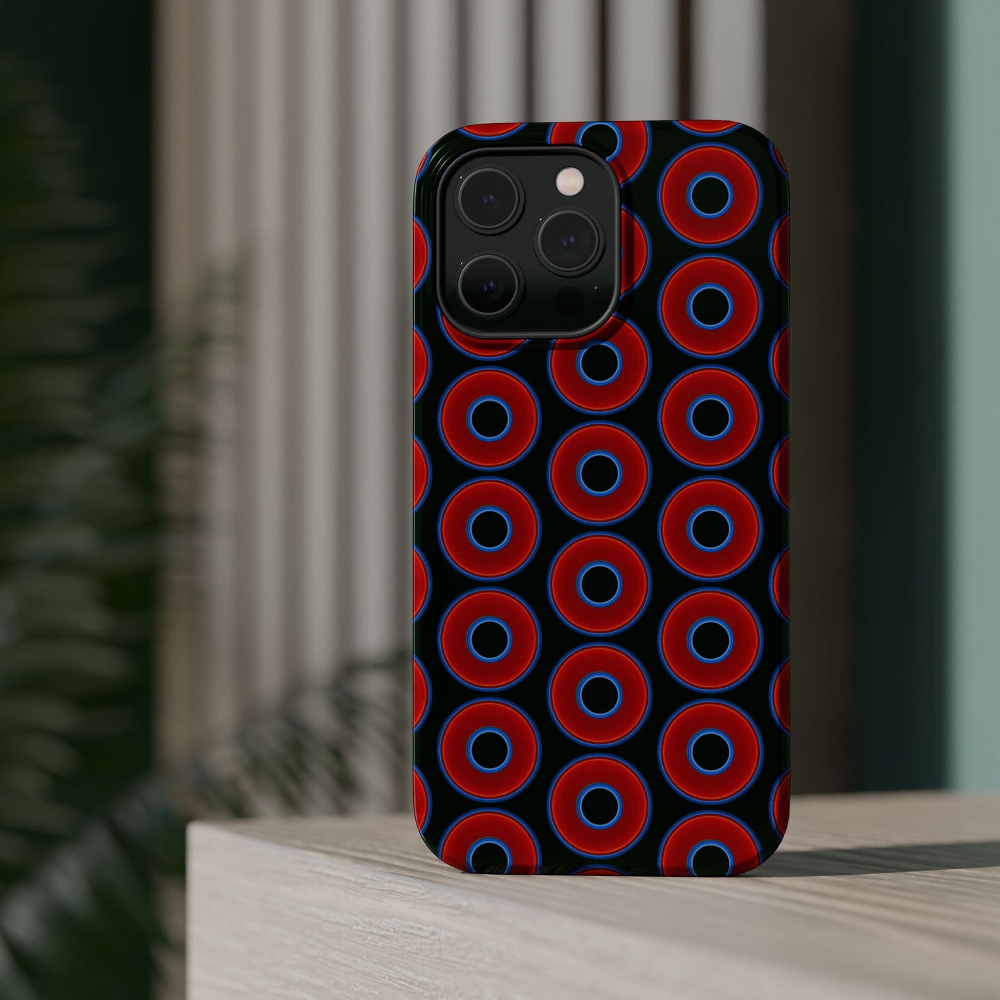 Magnetic Tough Donut Case - red vivid donut print w/midnight green background
