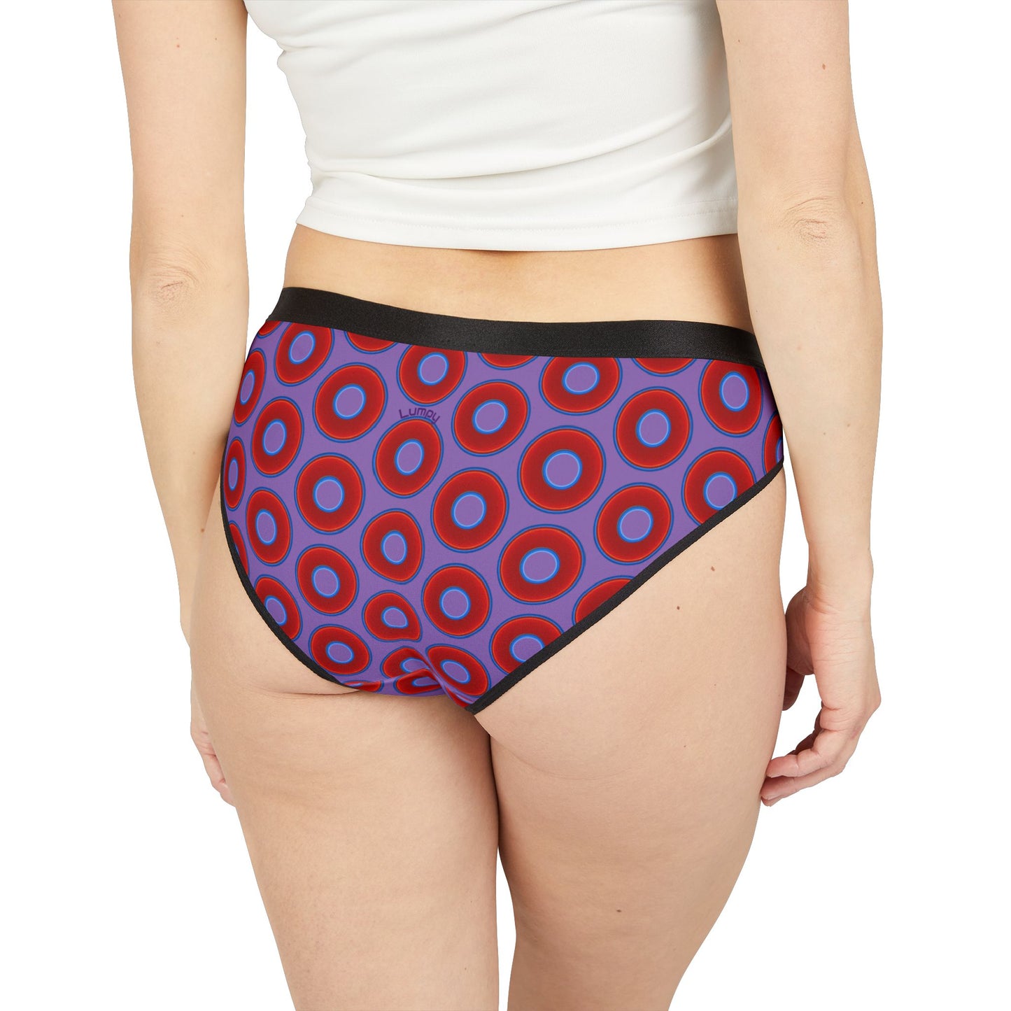 Lumpy Donut Underwear - vivid red donut print w/light purple background