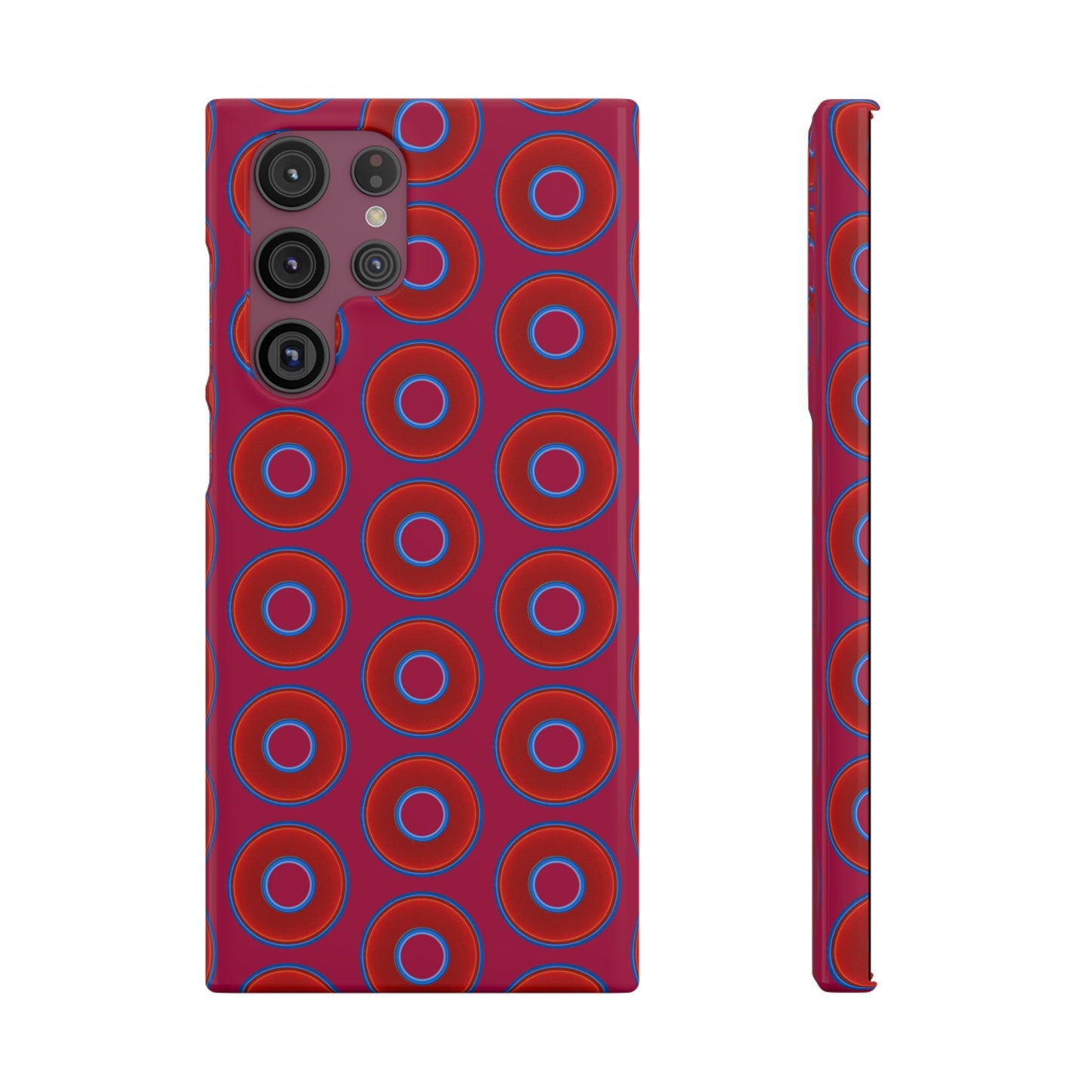 Lumpy Donut Snap Case - red vivid donut print w/dark magenta background