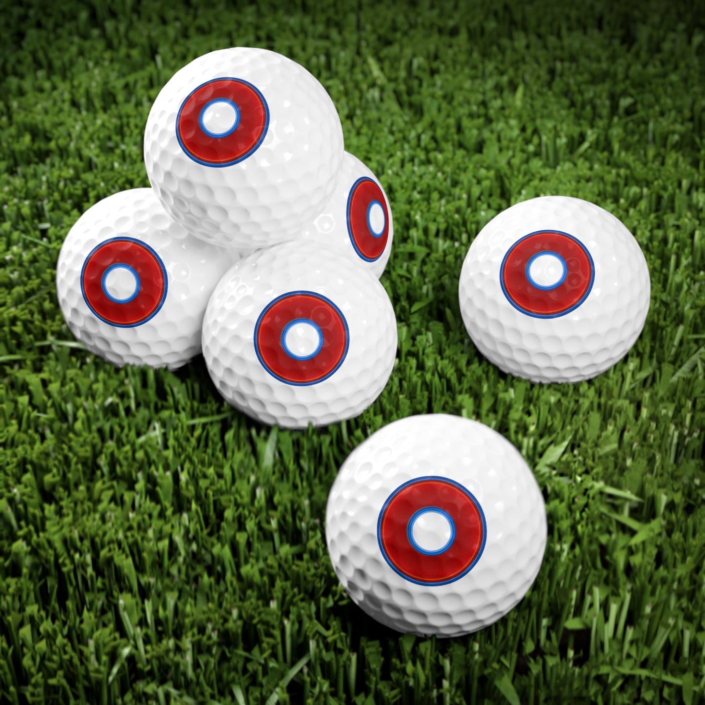 Lumpy Donut Golf Balls - 6-pack - "Plain Vivid Donut Golf Balls" - red vivid donut