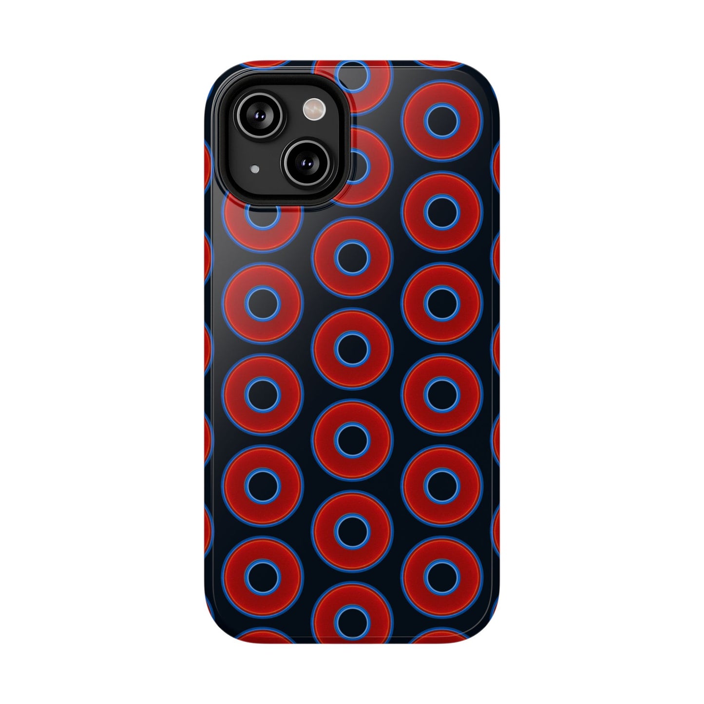 Impact-Resistant Lumpy Donut Case - red vivid donut print w/blue charcoal background