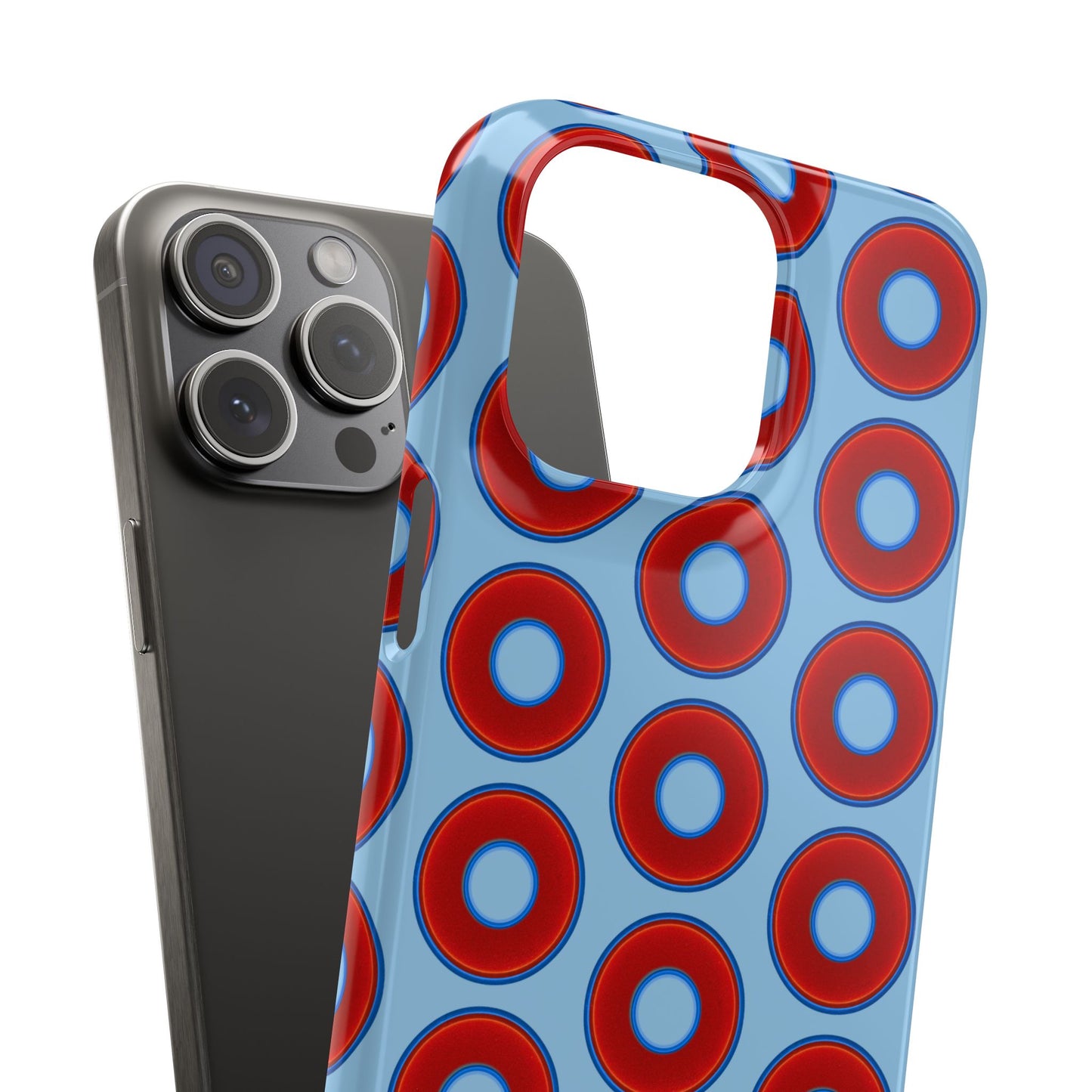 Lumpy Donut Snap Case - red vivid donut print w/sky blue background