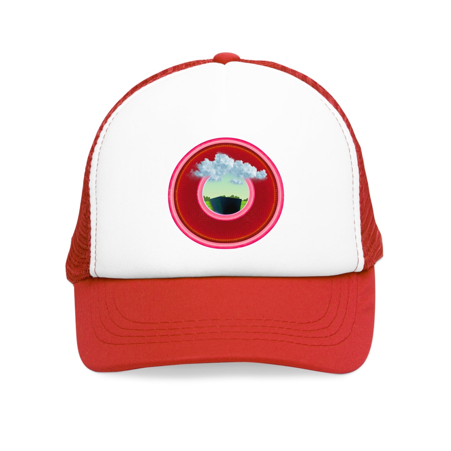 Lumpy Trucker Hat - "Got Rhombus?" - variant 2 - red/pink donut