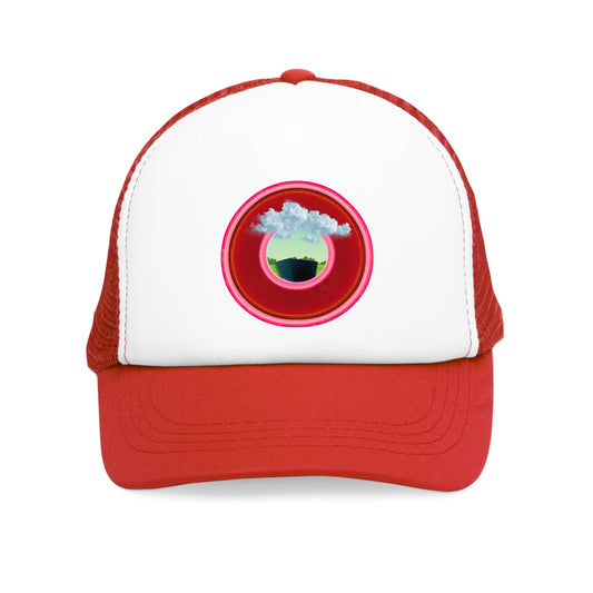 Lumpy Trucker Hat - "Got Rhombus?" - variant 2 - red/pink donut