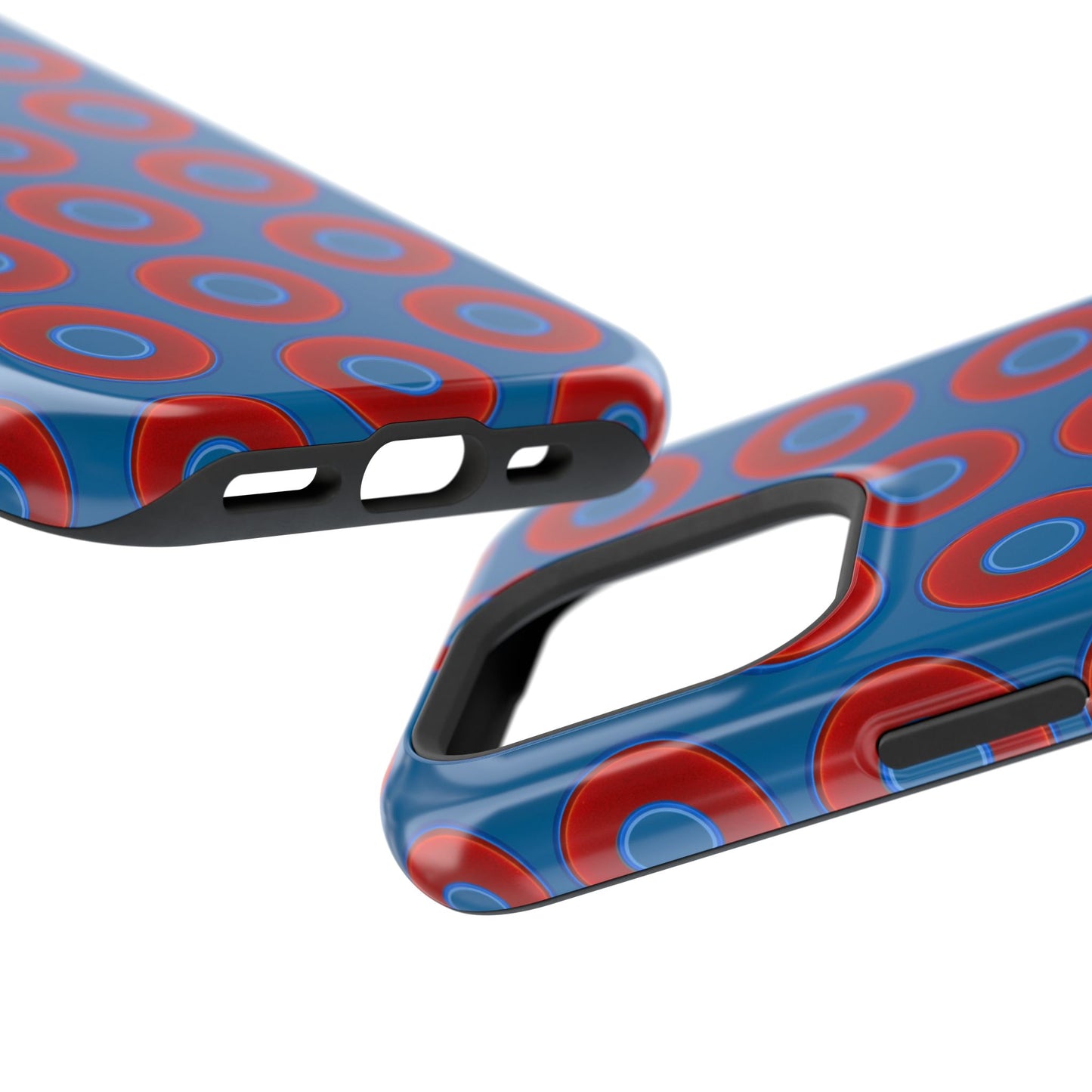 Impact-Resistant Lumpy Donut Case - red vivid donut print w/wavy navy background