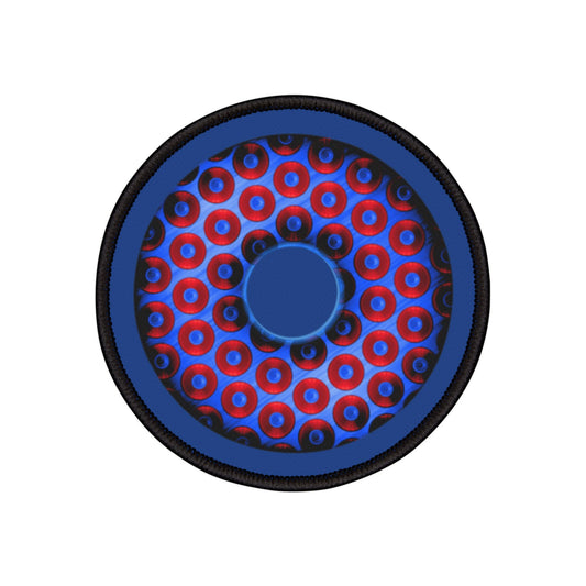 Iron-On Donut Patch - "Bling Paradox Donut" - variant 2 - red/blue bling donuts