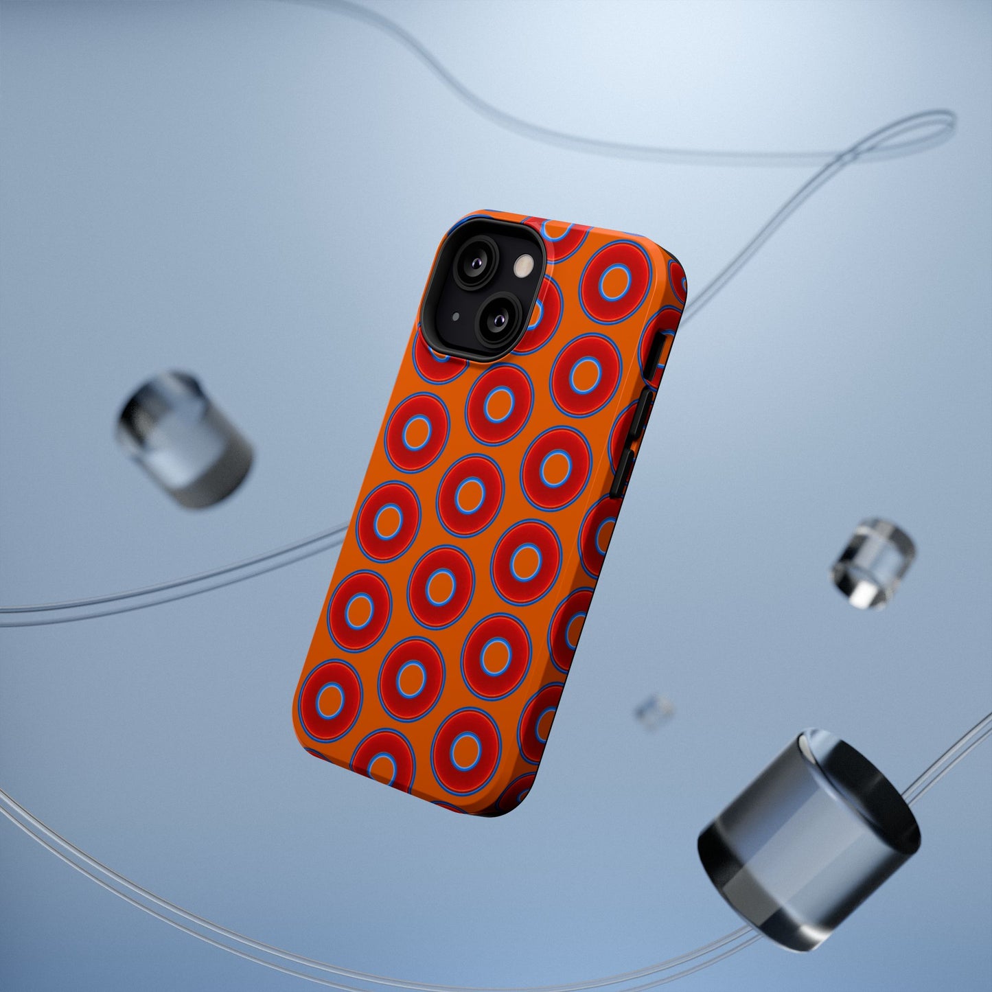 Impact-Resistant Lumpy Donut Case - red vivid donut print w/dark orange background