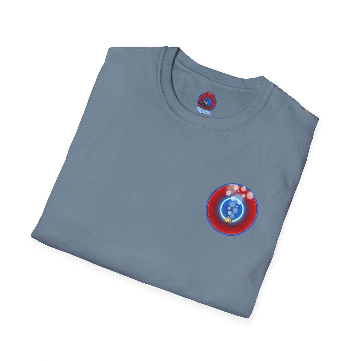 Classic Donut Tee - Unisex Soft-Style - "Bubbler's Donut Tee" - vivid red/blue donut