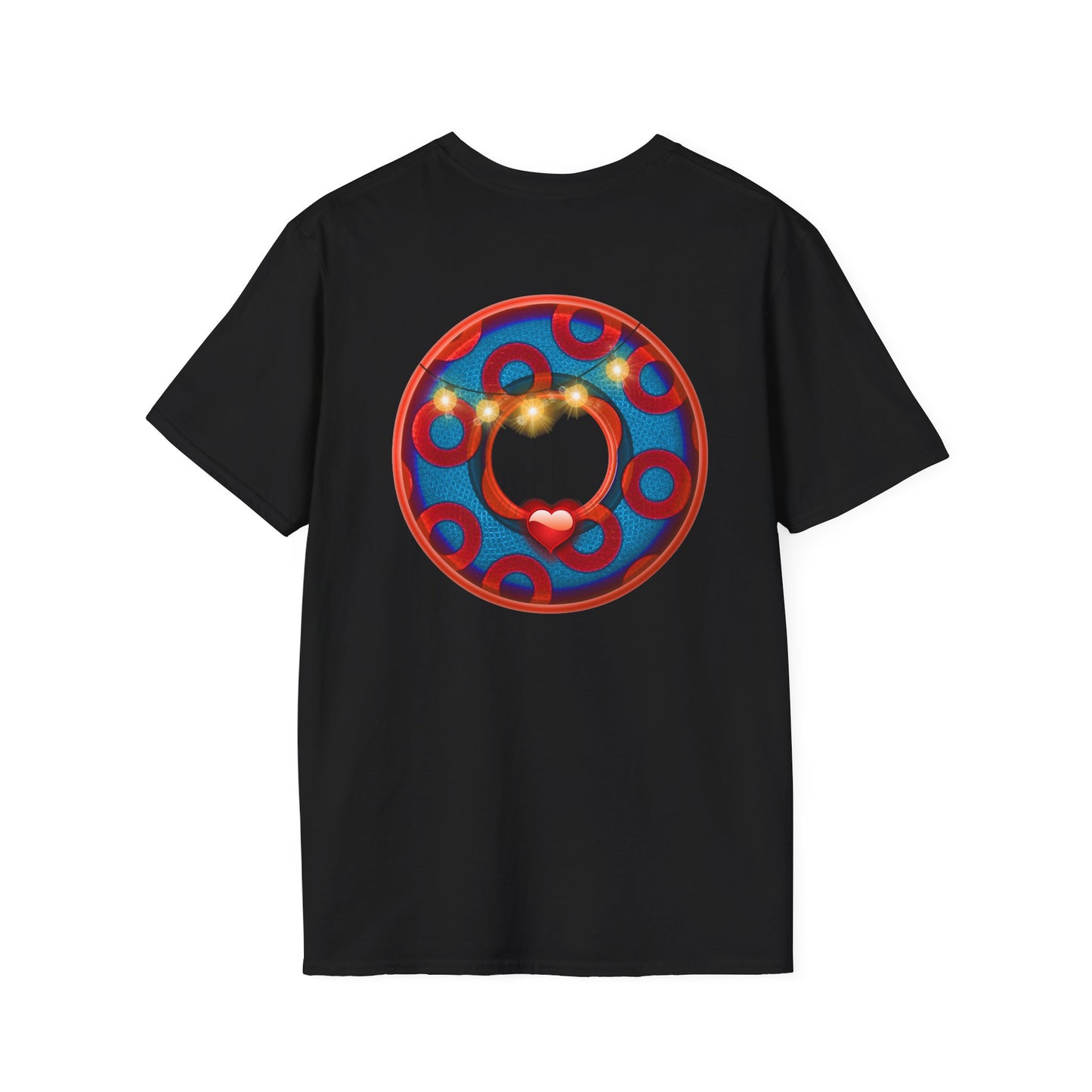 Classic Donut Tee - Unisex Soft-Style - "MORE Donuts Please" - rustic dark blue/red paradox donut - variant 1