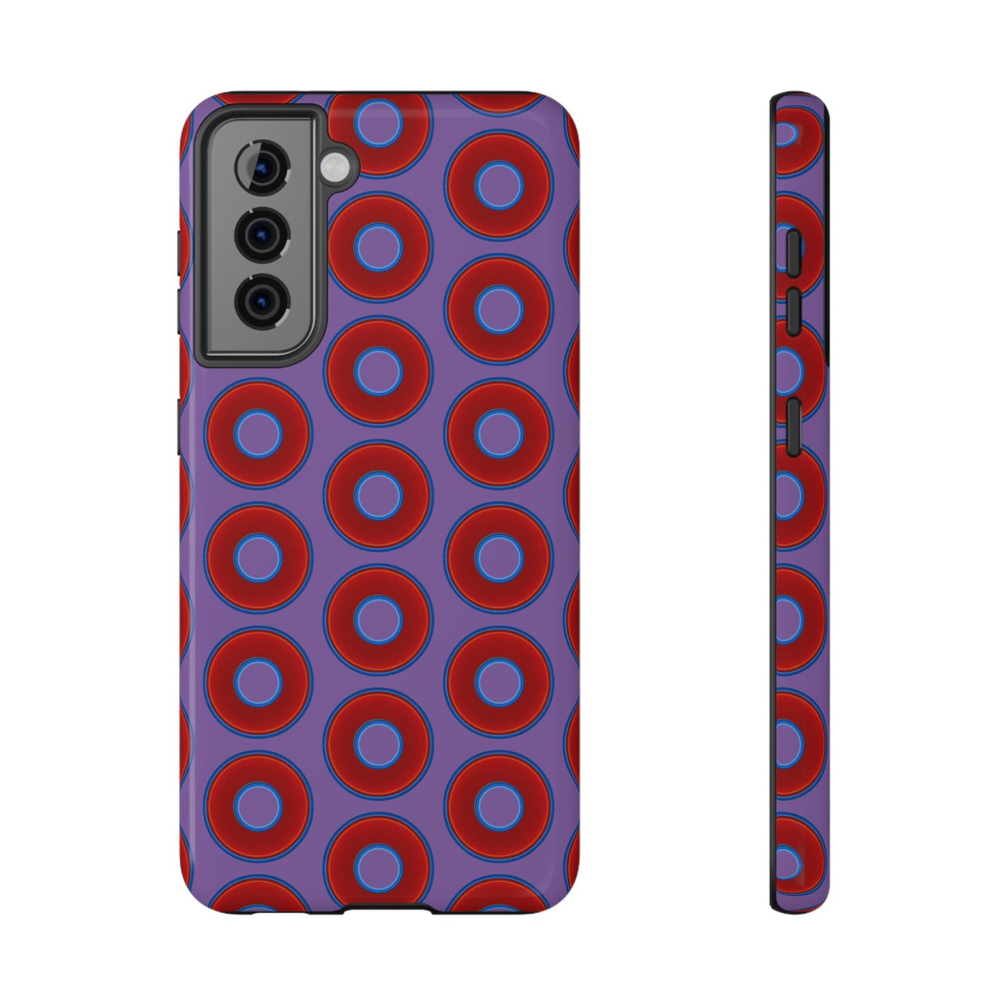 Impact-Resistant Lumpy Donut Case - red vivid donut print w/light purple background
