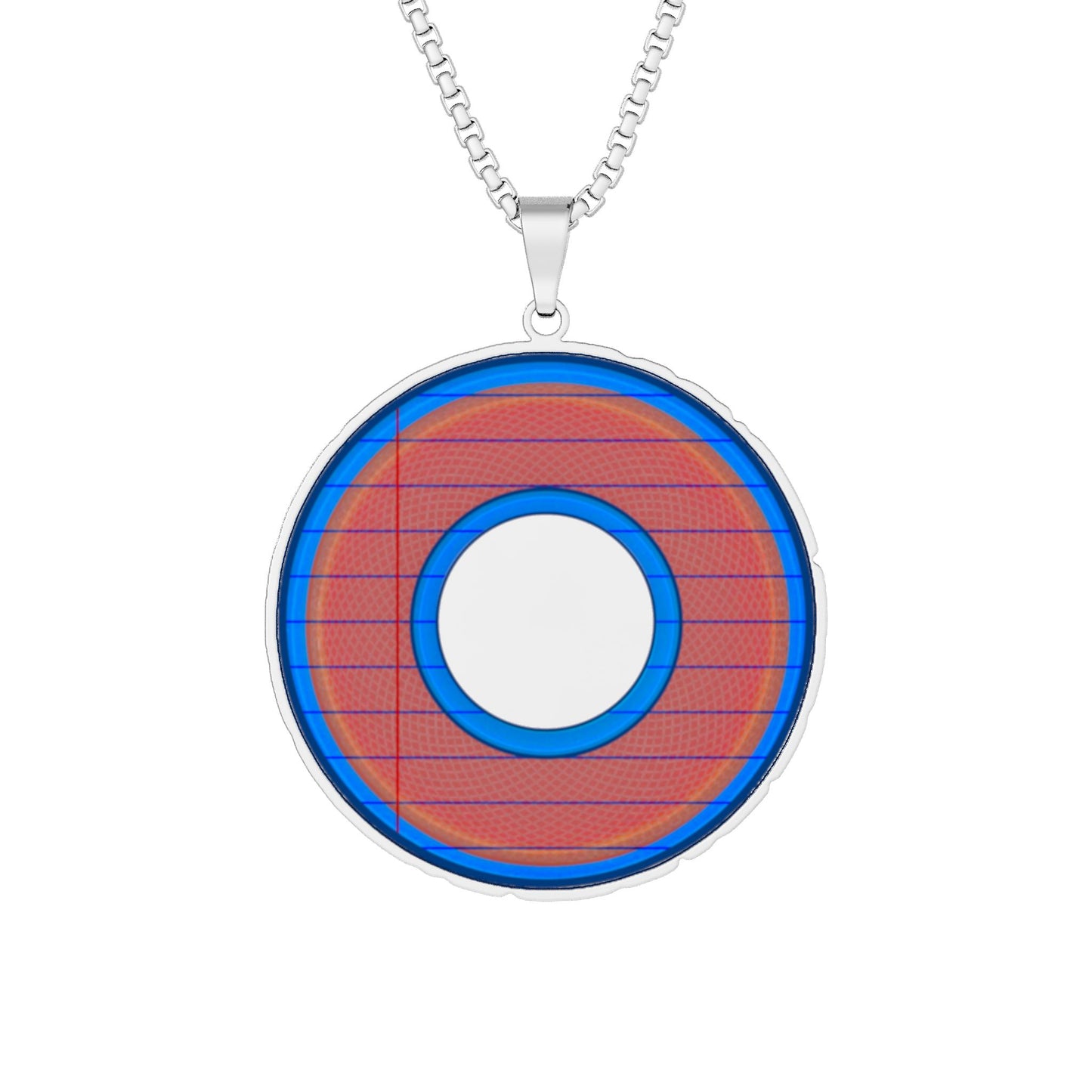Lump's Heady Donut Necklace - 1" x 1" Stainless Steel Pendant - "Tasty Donut Pendant" - red/blue rustic donut - variant 3