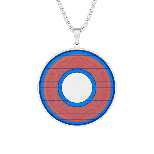 Lump's Heady Donut Necklace - 1" x 1" Stainless Steel Pendant - "Tasty Donut Pendant" - red/blue rustic donut - variant 3