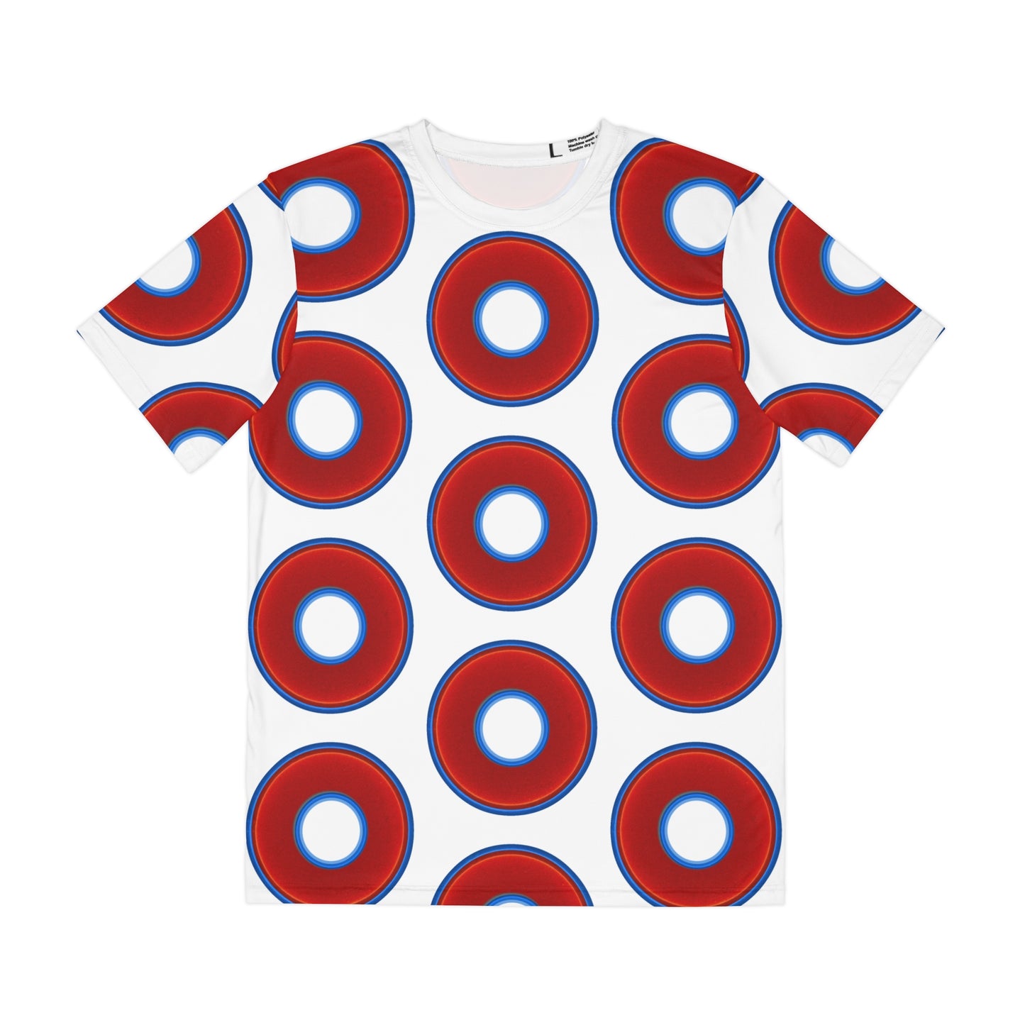 Multi-Beastie Giant Donut AOP Polyester Tee - red vivid donut print w/white background